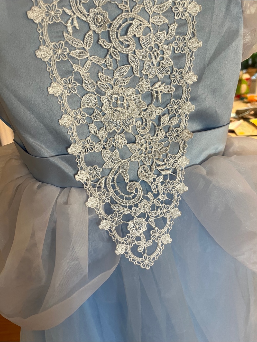 Girls Cinderella Light Blue Tulle Party Dress with Lace Appliqué - Picture 2 of 3
